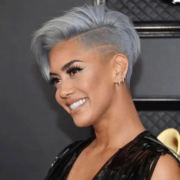Silver Undercut Pixie with Swept Top