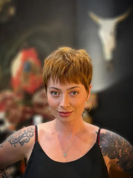 Choppy Ginger Pixie with Bangs