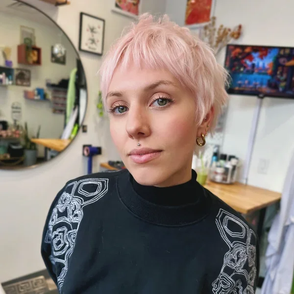 Cute Pastel Pink Pixie with Wispy Bangs