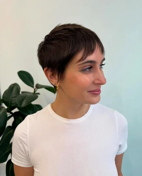 Classic Brunette Pixie with Bangs
