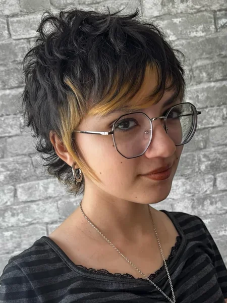 Curly Pixie with Long Bangs and Color