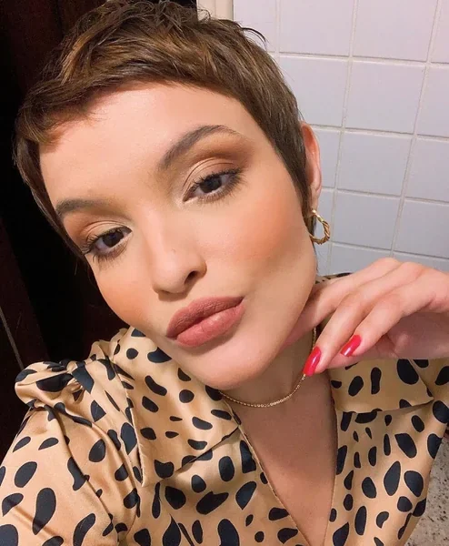 Brunette Pixie with Side-Swept Bangs