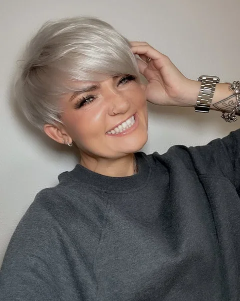 Silver Long Pixie With Side Bangs