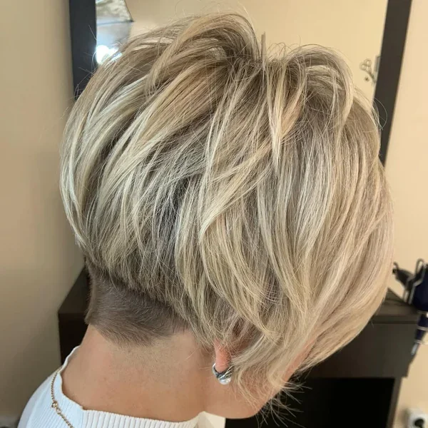 Stacked Blonde Pixie with Shaved Nape