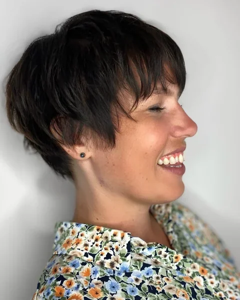 Textured Dark Pixie with Bangs