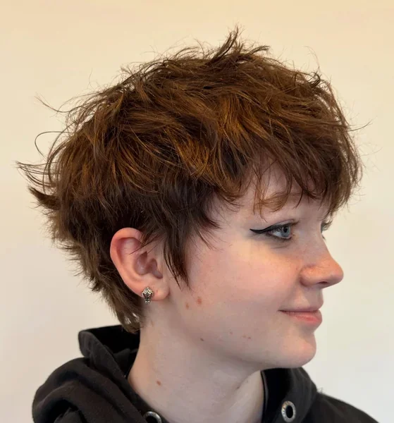 Layered Copper Pixie with Long Bangs