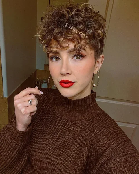 Voluminous Curly Pixie with Highlights