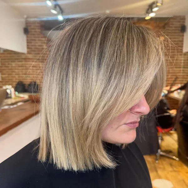 Straight Blonde Bob with Side Part